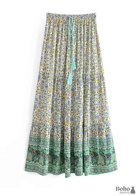 Boho Skirts in Esme Flower in Green For Women